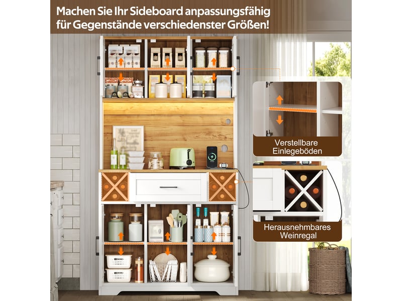  Meuble de cuisine haut avec led et prises mdf blanc et naturel 105 x 40 x 180 cm  - Conforama D