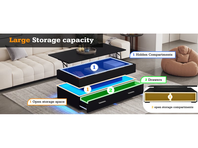  Table basse relevable 100 x 50 cm en panneau de particules noir  - Conforama C