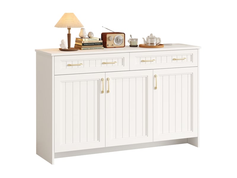 Buffet avec 2 tiroirs et 3 portes 140x40x90 cm, meuble de salle à manger, mdf blanc - Conforama A