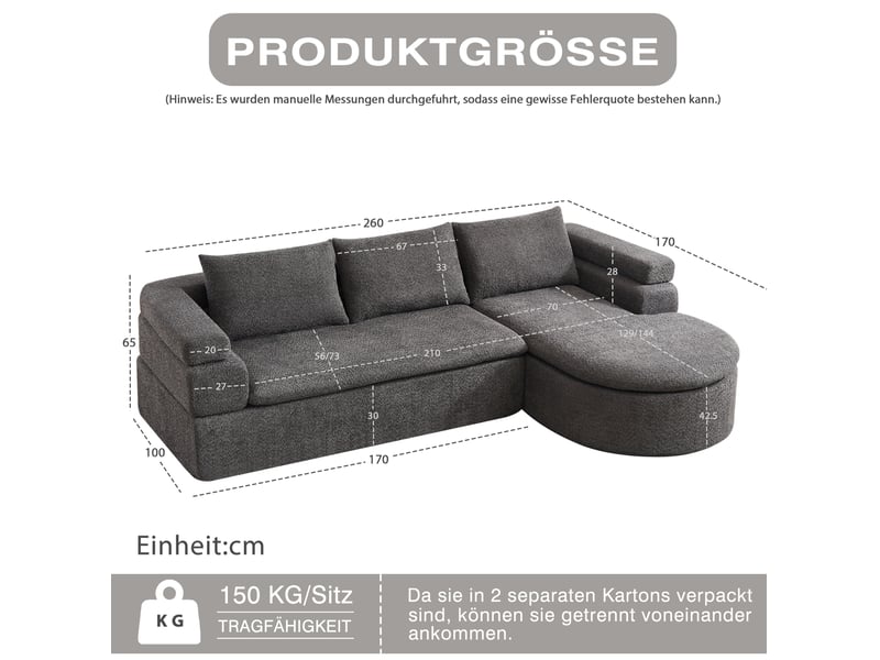 Canapé d'angle 3 places avec méridienne à droite, en chenille anthracite  - Conforama C