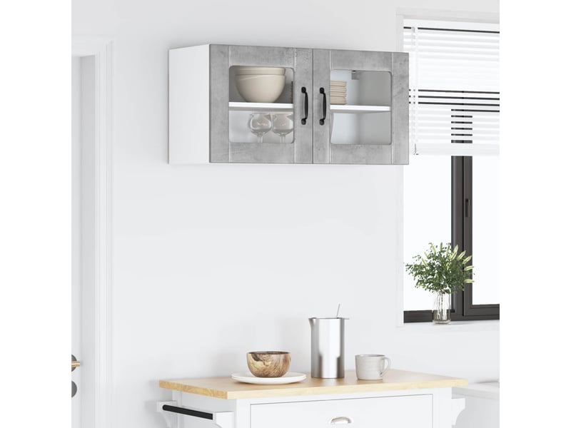 Meuble mural de cuisine, cabinet en verre mural gris béton 80x31x40cm shl1006 - Conforama D