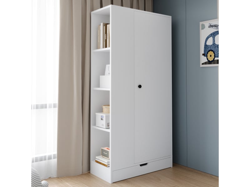Armoire blanche 70x40x170 cm – 1 porte, étagères et tiroirs – rangement moderne - Conforama B