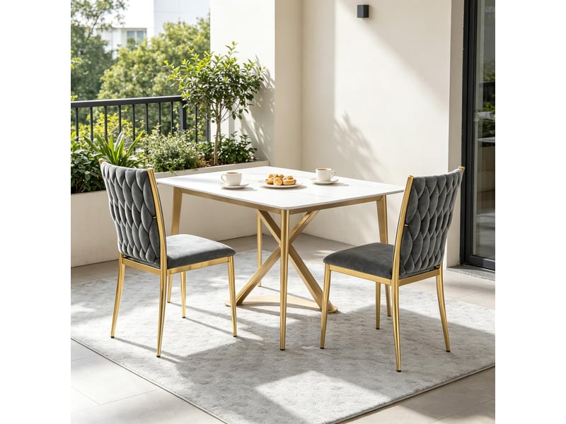  Chaises de salle à manger lot de 2 à dossier haut  - pieds réglables velours métal gris foncé doré  - Conforama E