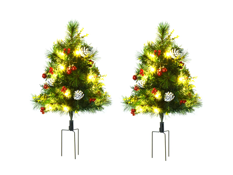  Lot de 2 sapins de noël artificiels miniatures avec lumières led, en plastique et métal, ø 33 x 75 cm, vert  - Conforama A