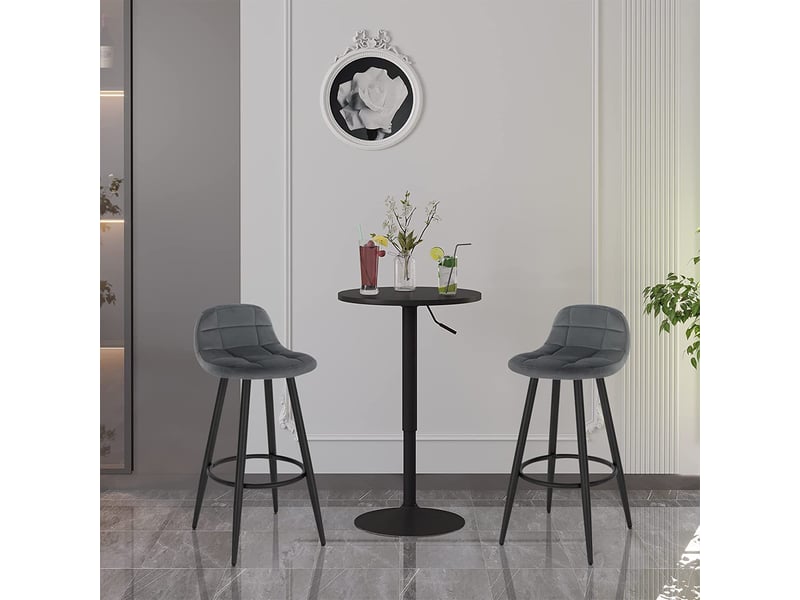 Lot de 2 tabourets de bar modernes.chaise de cuisine en velours+métal.hauteur d'assise.gris foncé  - Conforama B