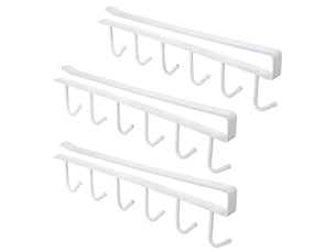 Porte-gobelet à 6 crochets pour tasses, sous armoire de cuisine, sous étagère, rangement, organisateur, étagère pour ustensiles de cuisine, blanc - réf. Szpb846478jjzj