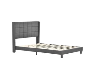 Lit adulte 140x200cm avec sa tête rembourrée, lit double avec sommier à lattes, moyennement ferme avec matelas à ressorts
