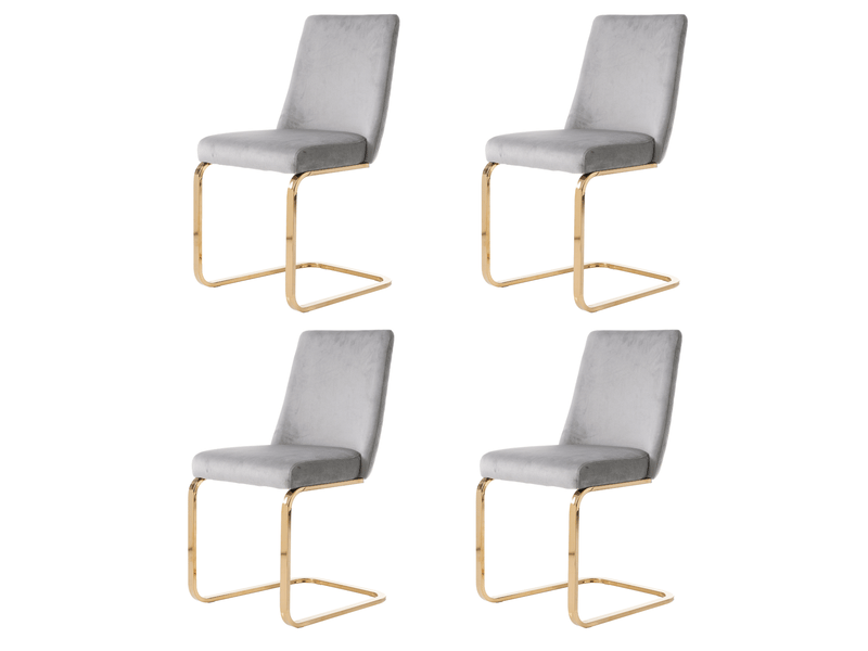  Lot de 4 chaises de salle à manger en velours gris avec pieds en métal doré  - Conforama A