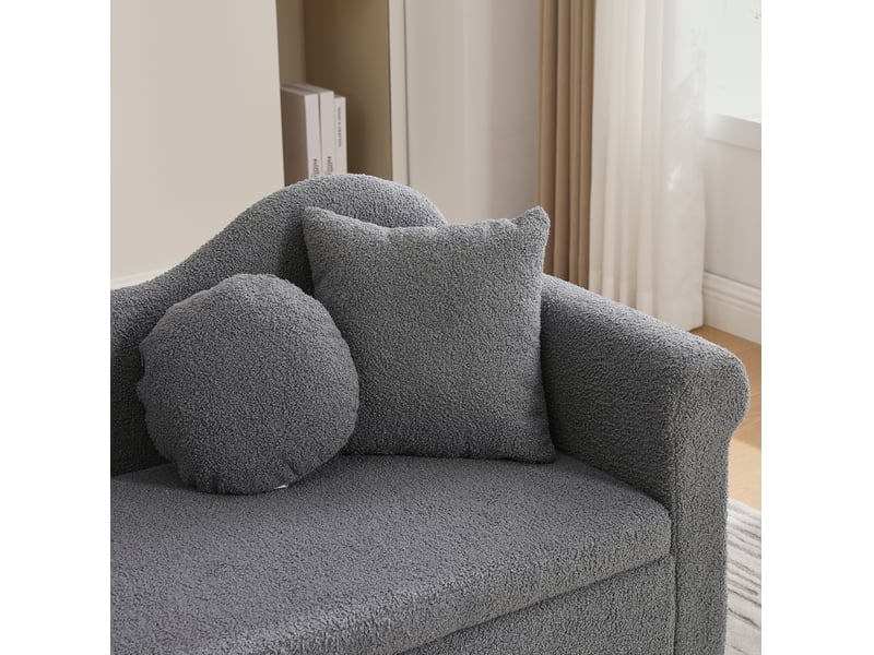  Méridienne avec coffre de rangement et coussins lombaire et nuque, en tissu effet peau lainée gris antique, 134 cm  - Conforama E