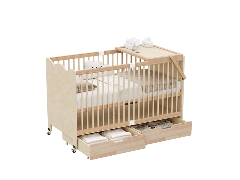  Lit enfant évolutif à roulettes, 2 tiroirs et tablette - okmyhome- pin massif naturel, matelas non inclus  - Conforama A