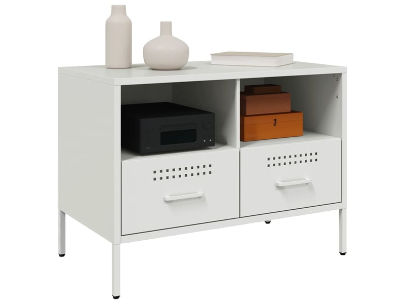  Lot de 2 meuble tv bas salon blanc 68x39x50,5 cm acier shl67192  - Conforama D