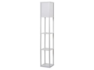 Lampadaire avec 3 étagères intégrées, douille e27, puissance 40 w, meuble moderne en mdf, 26 x 26 x 160 cm, blanc