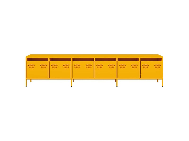  Meuble tv - banc tv - meuble de rangement jaune moutarde 202x39x43,5 cm acier laminé à froid  - Conforama E