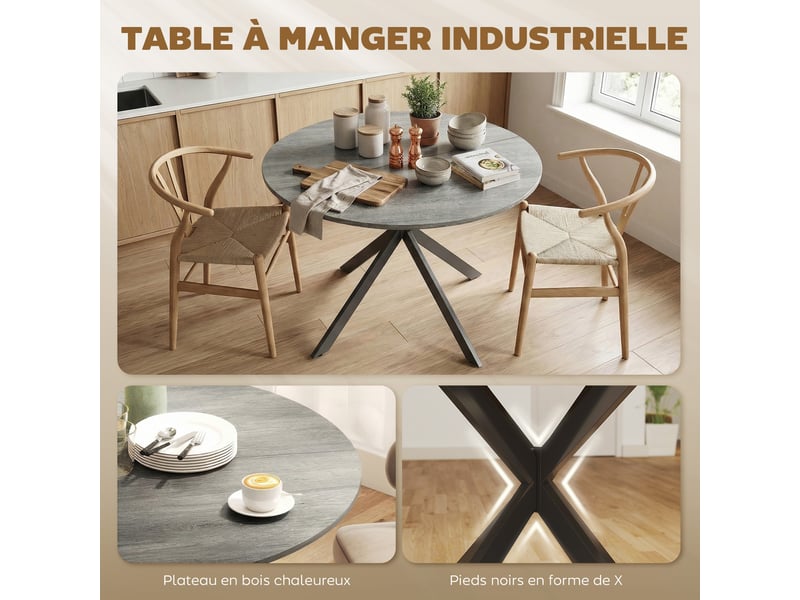 Table à manger ronde 4 personnes en acier et mélamine gris ø 100 x h 75 cm  - Conforama D