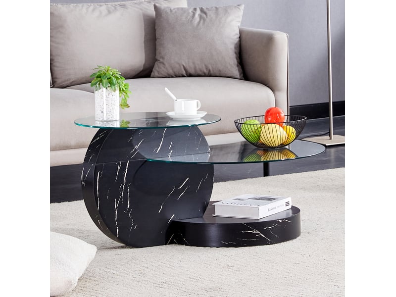  Table basse en verre trempé à 3 niveaux, mdf noir et transparent 89,9 cm  - Conforama B