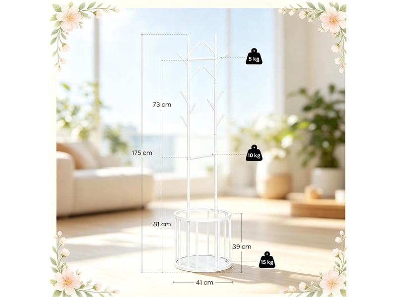  Porte-manteau sur pied en métal blanc 41x175x41 cm avec panier de rangement  - Conforama C