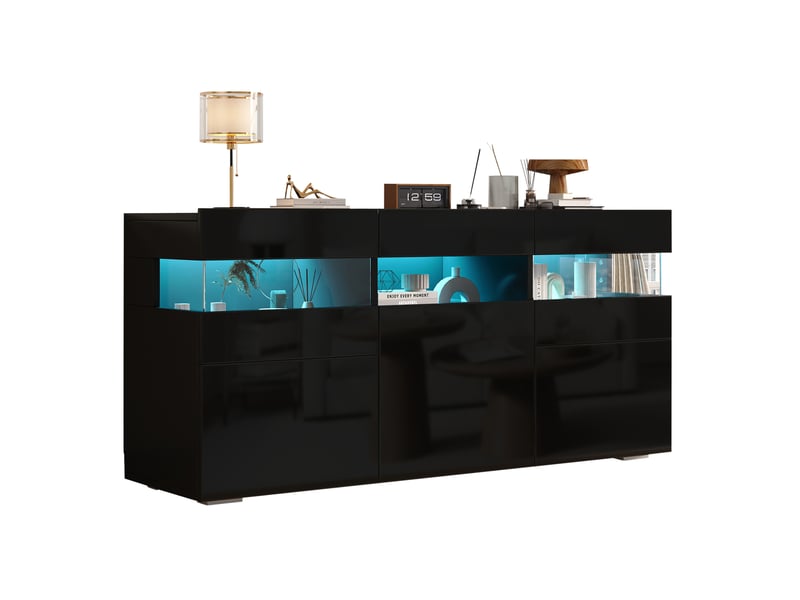  Buffet et enfilade de rangement 3 portes avec led commandée par application pour salon noir 140 × 40,5 × 66,5 cm  - Conforama A