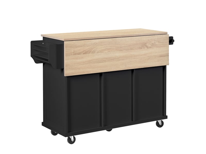  Îlot de cuisine sur roulettes noir avec plan de travail extensible et compartiment poubelle, desserte de cuisine mobile  - Conforama W