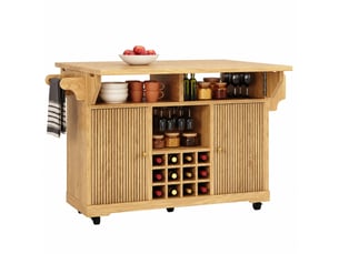 Desserte de cuisine mobile 142,5 x 80 x 95 cm avec plateau rabattable, marron naturel