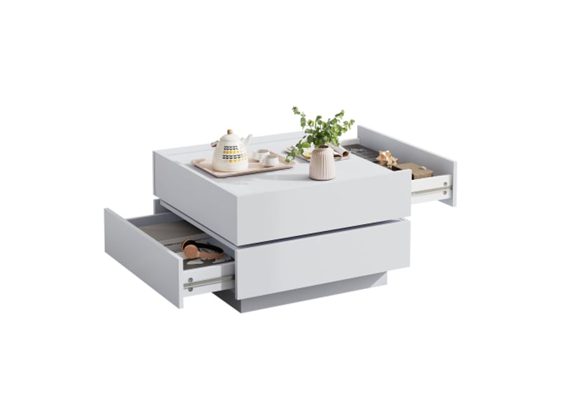  Table basse rotative - plateau rotatif à 360° - blanc - 2 étagères - espace de rangement 60x60x38cm - Conforama A
