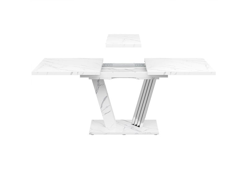 Table extensible avec plateau marbre 120-160x80x76 cm, table de cuisine blanc  - Conforama E
