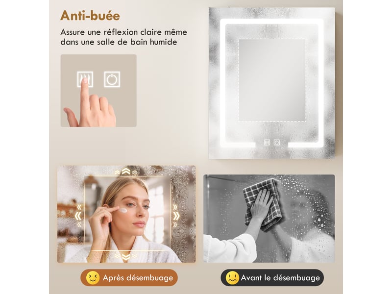  Armoire murale de salle de bain avec miroir led anti-buée blanc 50 x 15 x 60 cm  - Conforama E