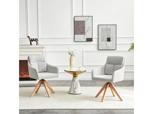 Lot de 2 chaises de salle à manger pivotantes - dossier haut - velours gris clair - pieds bois massif - rotation 360°