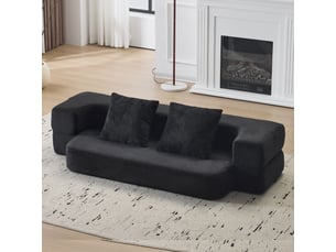 Canapé convertible 2 places pliable en matelas - mousse haute densité avec coussins, mousse - noir