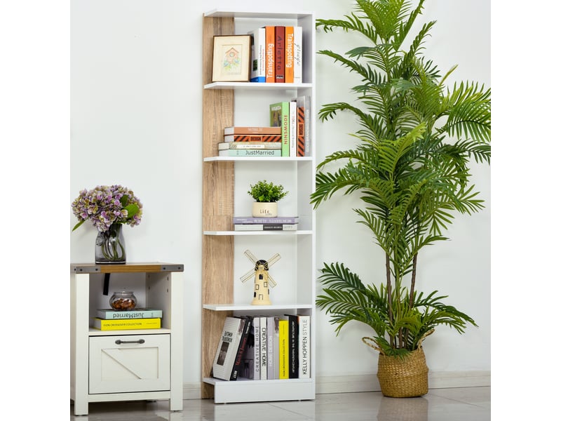  Étagère 5 niveaux multifonction, socle surélevé, blancchêne, 45×21×170 cm  - Conforama C