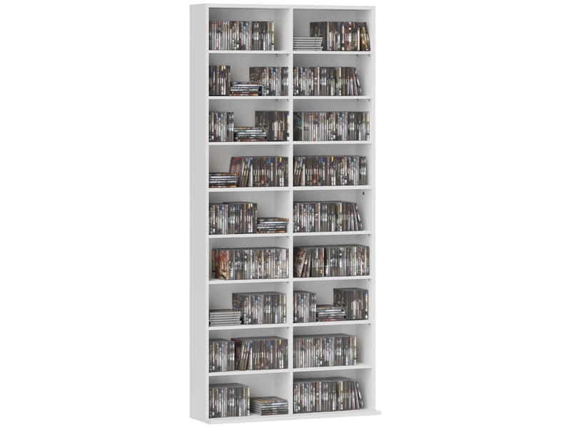  Meuble à cd avec 14 étagères réglables, capacité de 640 cd360 dvd, 78,5 x 24 x 175 cm, blanc  - Conforama A