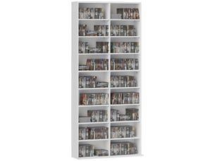 Meuble à cd avec 14 étagères réglables, capacité de 640 cd360 dvd, 78,5 x 24 x 175 cm, blanc