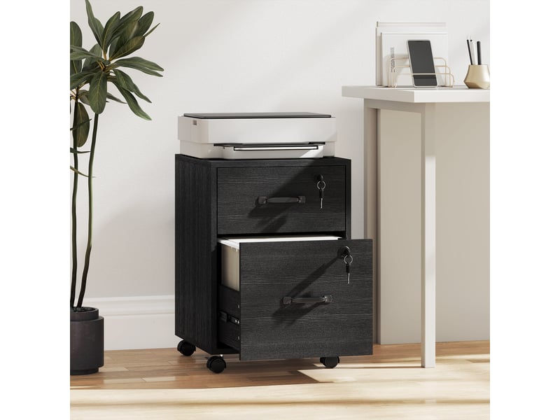 Caisson bureau mobile à 2 tiroirs, meuble rangement bureau sur roulettes pour documents suspendus format lettre, noir  - Conforama C