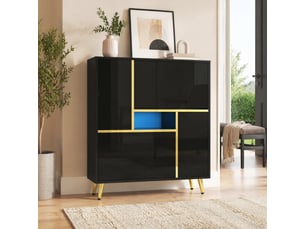 Meuble à chaussures 80 x 25 x 96 cm – noir – front brillant, led 16 couleurs et rangement modulable