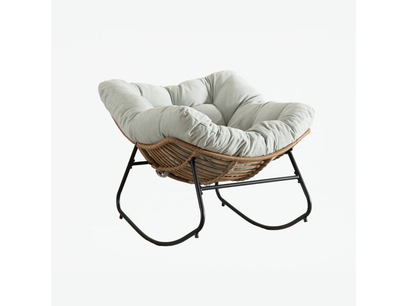  Fauteuil à bascule papasan 95x107x83 cm – bleu clair – assise chenille rembourrée, cadre métallique  - Conforama D