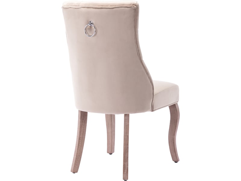 Lot de 4 chaises de salle à manger en velours beige, dossier haut capitonné, pieds bois massif, style élégant - Conforama D
