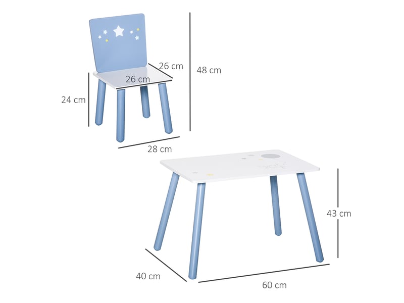  Table enfant avec chaise, ensemble table et 2 chaises en bois pour dessiner, étudier, jouer, bleu  - Conforama C