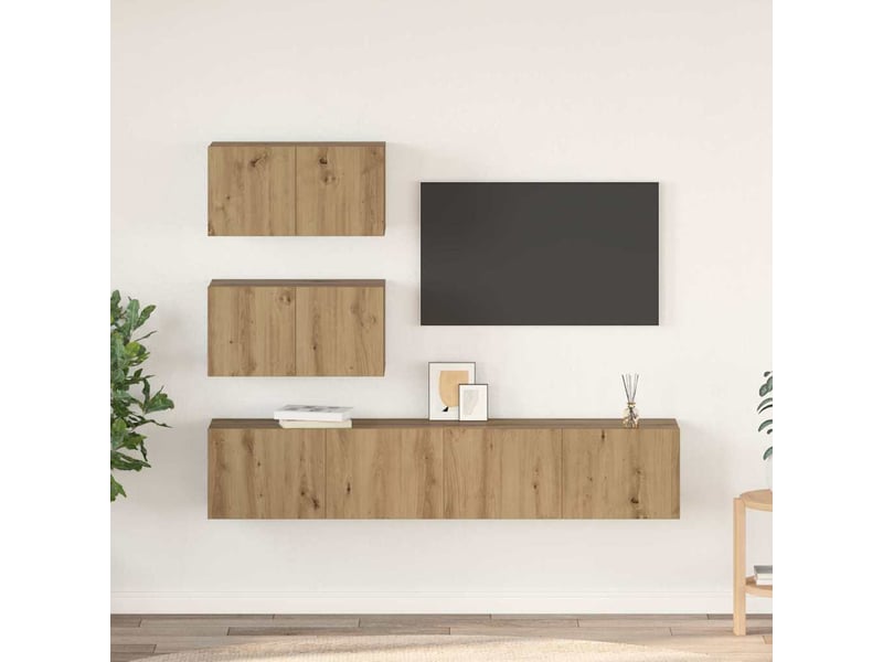  Ensemble meuble tv - banc tv - meuble de rangement 4 pcs chêne artisanal bois d'ingénierie  - Conforama B