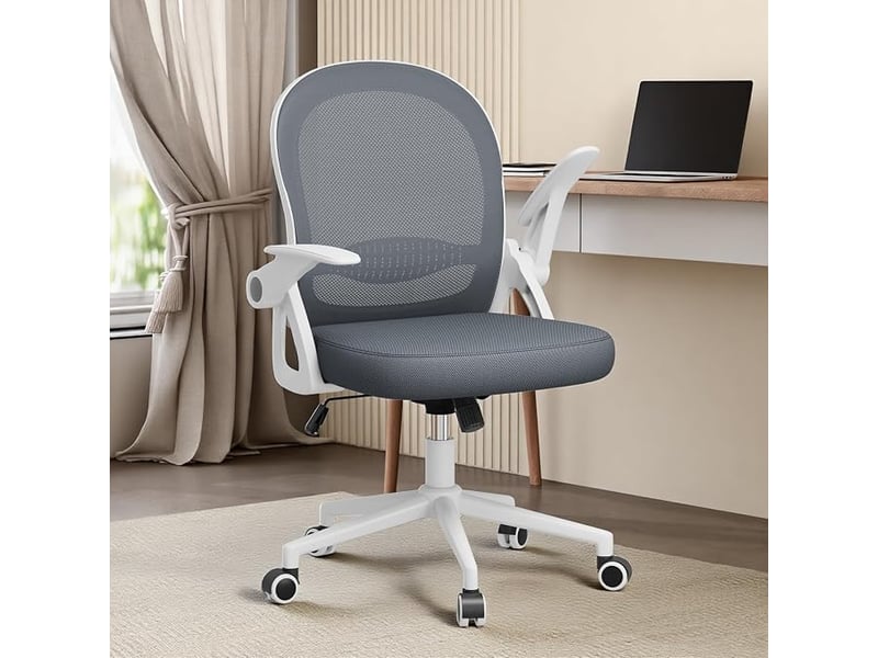  Chaise de bureau avec accoudoir relevable, fauteuil de bureau avec soutien lombaire, siège bureau avec dossier moyen de 45 cm (sans repose-pieds ni appuie-tête, bleu foncé)  - Conforama B