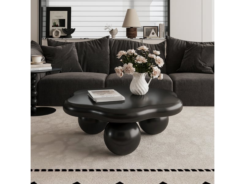  Table basse forme nuage noire mate muvano avec pieds sphériques, format compact 79 x 79 x 31 cm pour petit salon  - Conforama D