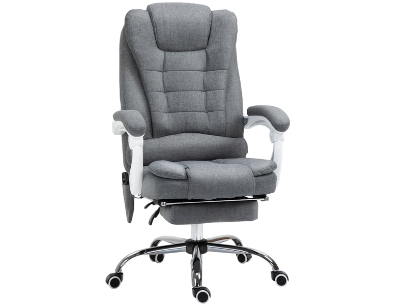 Fauteuil de bureau massant en tissu aspect lin gris, chaise ergonomique inclinable avec repose-pieds pour télétravail maison  - Conforama A