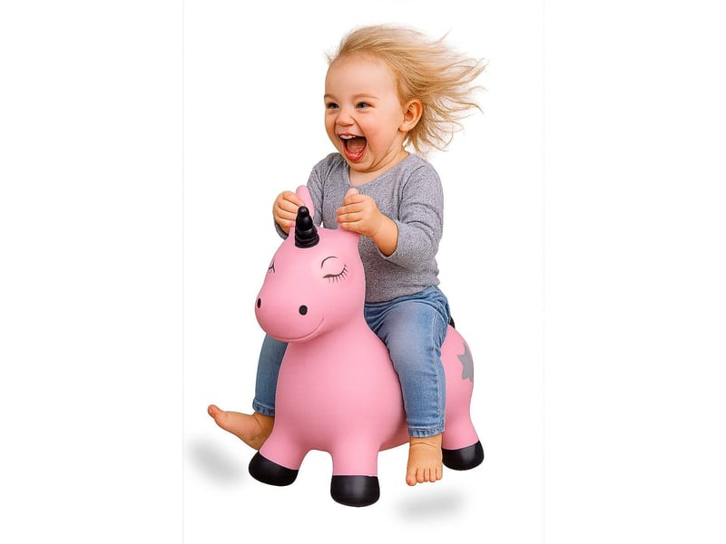  Animal rebondissante licorne hoppydoo rose vif avec pompe 460453 - Conforama C