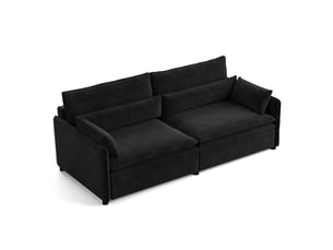Canapé droit convertible <strong></strong> <strong></strong> 3 places Tissu noir avec coffre de rangement