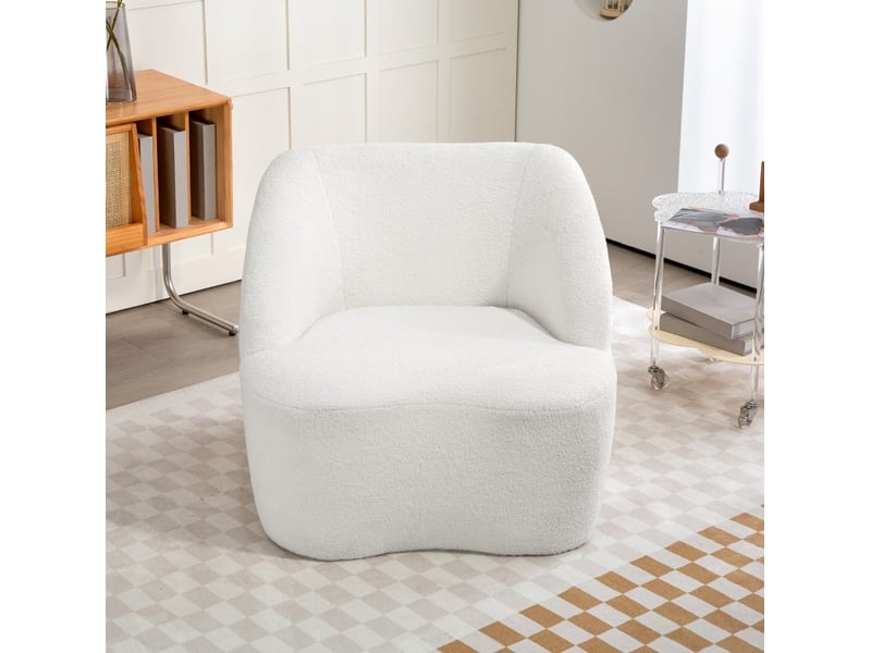  Fauteuil 1 place en polyester blanc crème avec rembourrage effet polaire  - Conforama D