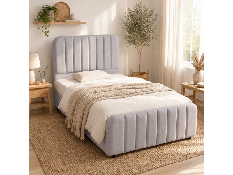 Lit coffre enfant 90x200 cm en lin gris avec sommier à lattes - Conforama B