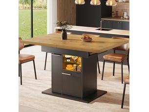 Table extensible 4 à 6 personnes avec rangement, étagères en verre et led pour repas, noire, 110 à 140 × 80 × 77,2 cm
