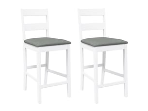 Lot de 2 tabouret de bar, chaise de bar avec coussins blanc bois massif d'hévéa