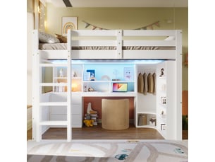 Lit mezzanine 140x200 cm <strong>MERAX</strong>  <strong>lit enfant blanc</strong> coloris blanc