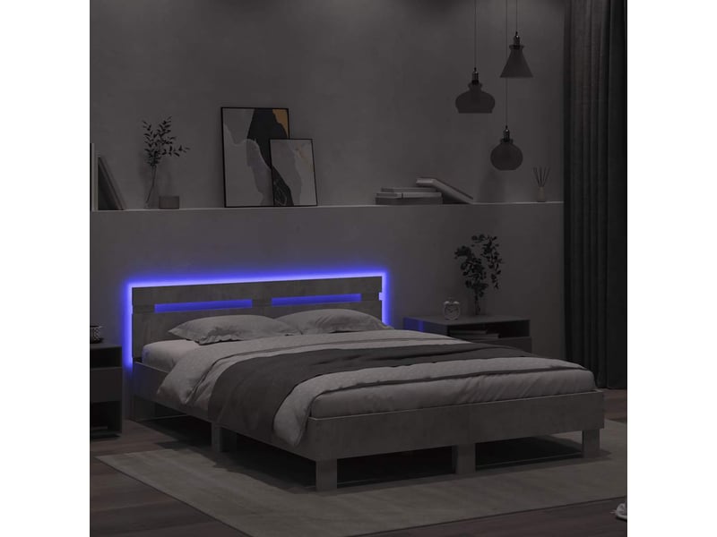  Lit double- lit adulte -  cadre de lit avec led sans matelas gris béton 150x200 cm  - Conforama C