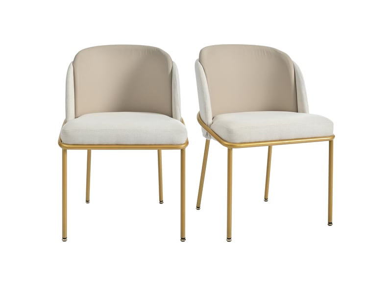  Lot de 2 chaises de salle à manger modernes avec pieds réglables et dossier ergonomique en métal et bois beige  - Conforama A