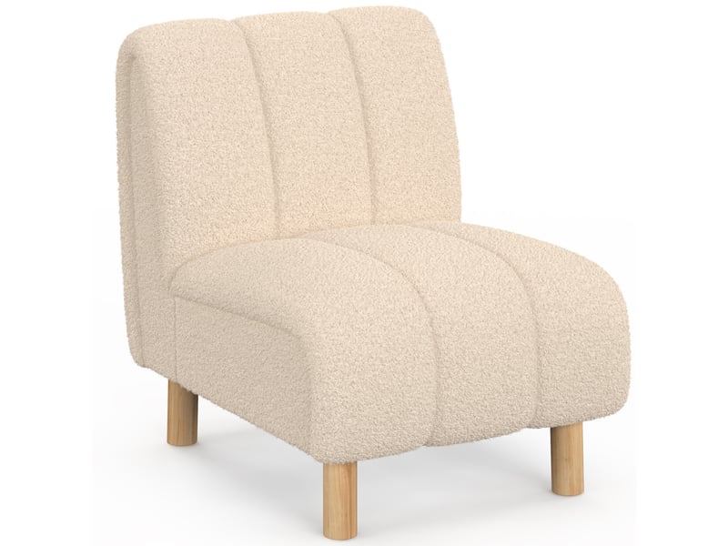  Fauteuil hector tissu bouclette beige et pieds arrondis effet bois  - Conforama A